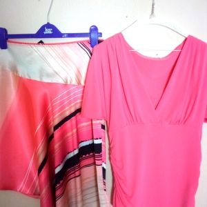 Wrapper Skirt and Shirt combo. Size M Orange/Pink/Peach/Black